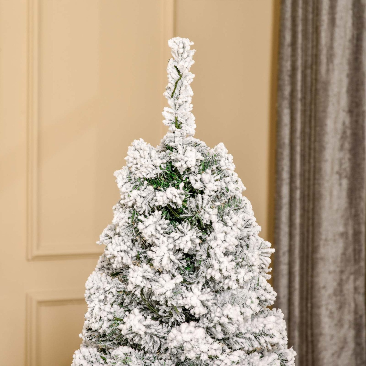 OHS Pre-Lit Artificial Snow Flocked Christmas Tree With Warm LED Lights, Green/White - 5ft>