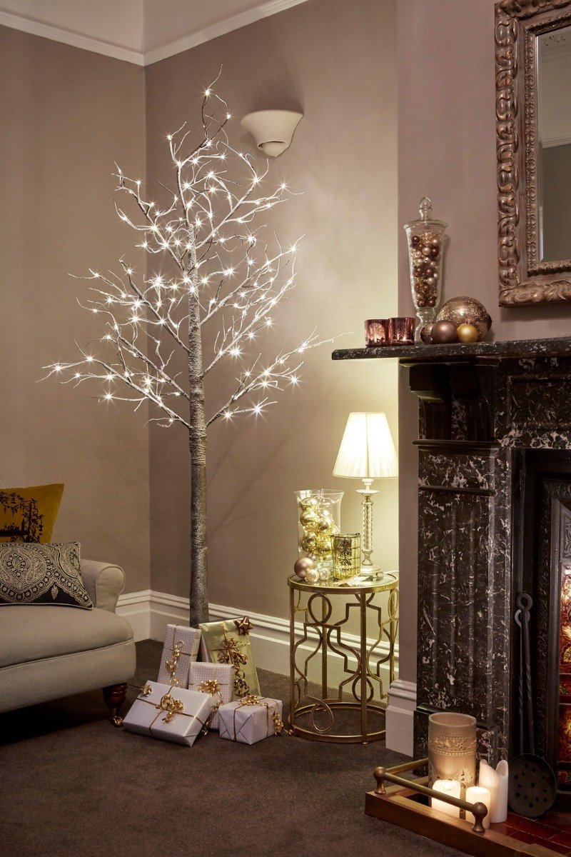 OHS Artificial Pre-Lit Snowy Twig Tree with Warm White LEDs, Brown - 6ft>