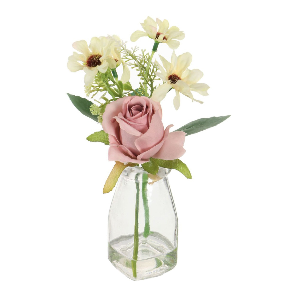 Artificial Complete Mini Rose & Daisy Arrangement - Pink/Cream>