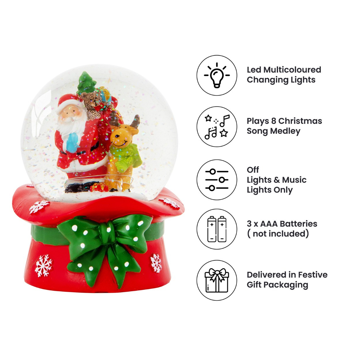 OHS Santa & Rudolph Light Up Musical Snow Globe - Multi>