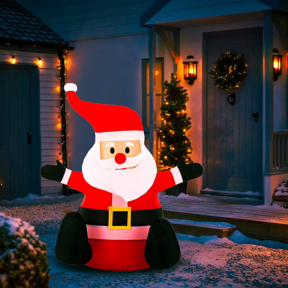 OHS Indoor/Outdoor Self-Inflating Santa Light-Up Porch Decoration - Red>