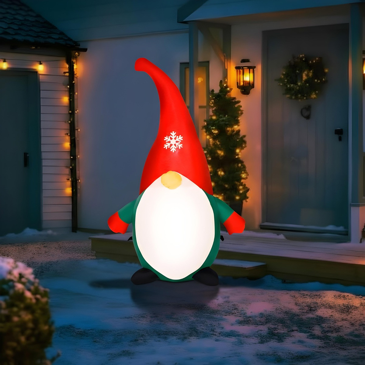 OHS Indoor/Outdoor Self-Inflating Gonk Light-Up Porch Decoration - Green/Red>