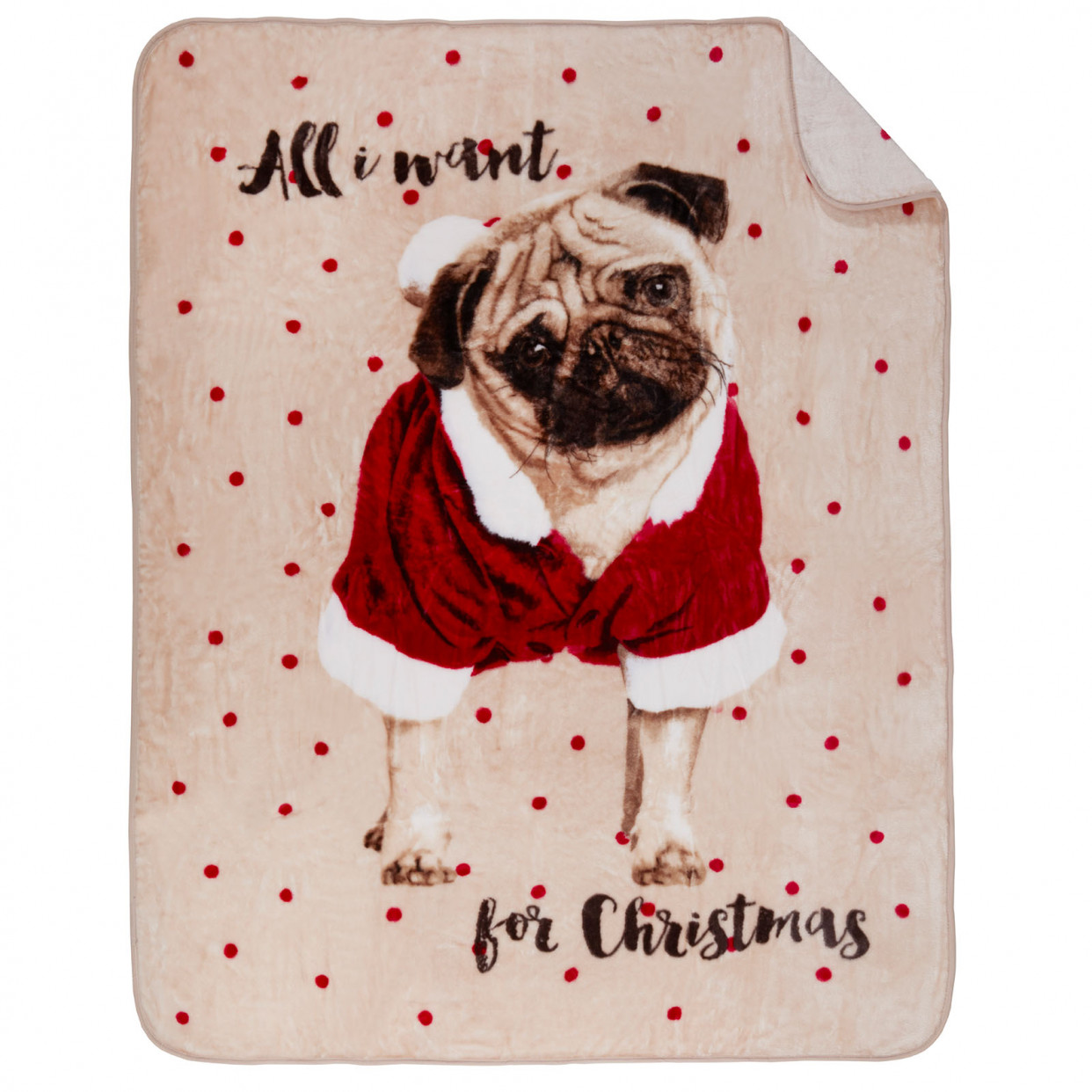 Faux Fur Mink Throw - All I Want Pug For Christmas>