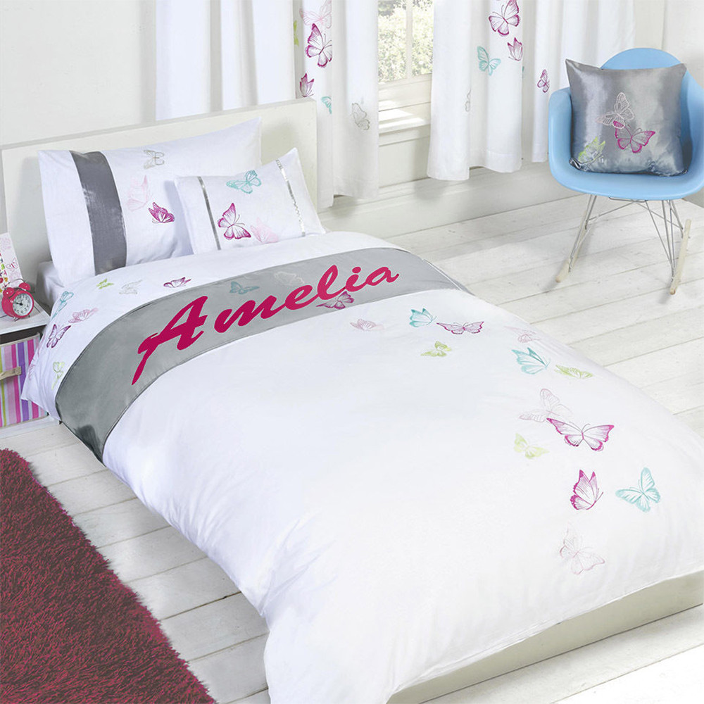 Amelia Personalised Butterflies Duvet Cover Set - Double>