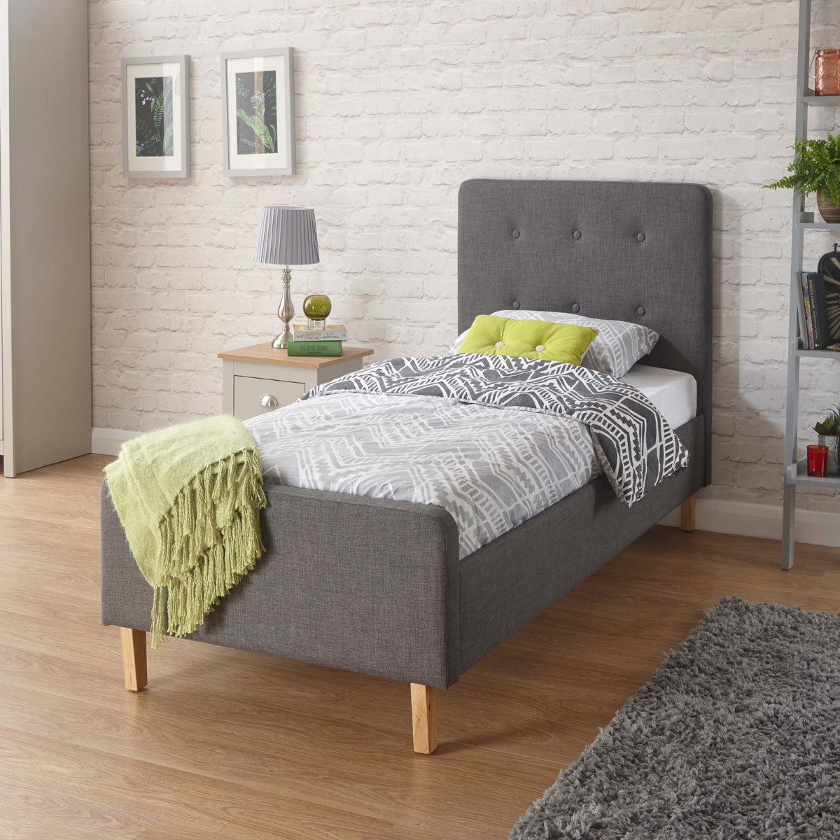 Ashbourne Upholstered Fabric Bed Frame, 5ft King - Grey>