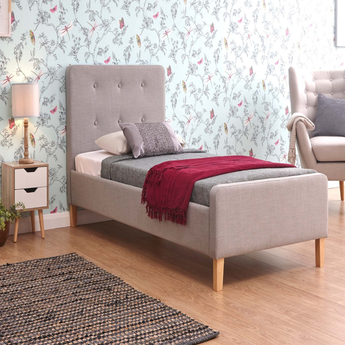 Ashbourne Upholstered Fabric Bed Frame, 5ft King - Light Grey>