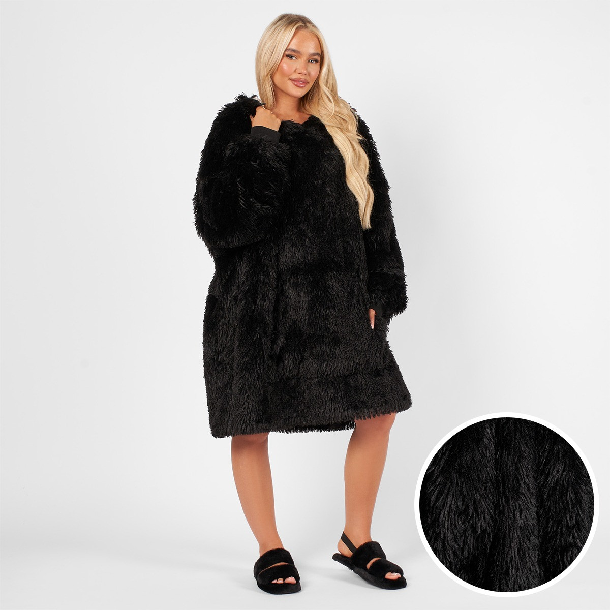 OHS Fluffy Hoodie Blanket, Adults - Black>
