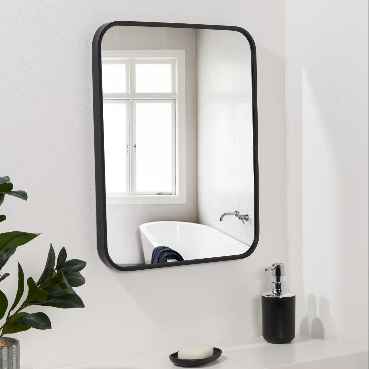 OHS Framed Bathroom Wall Vanity Mirror - Black