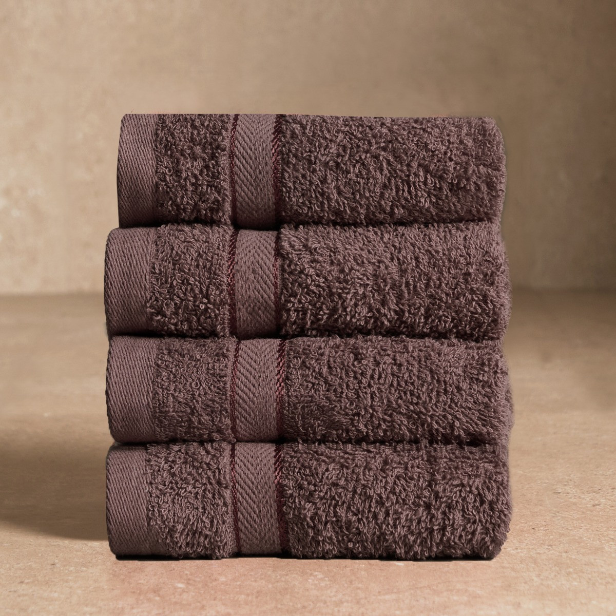 OHS 100% Cotton 4 Pack Face Cloths - Chocolate>