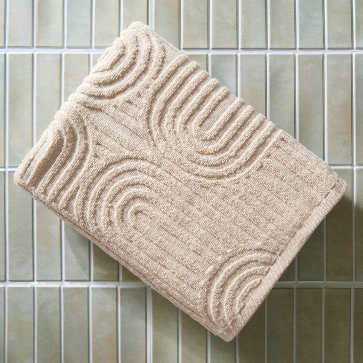 OHS Jacquard Texture Arches Towel, Cream - Hand Towel>