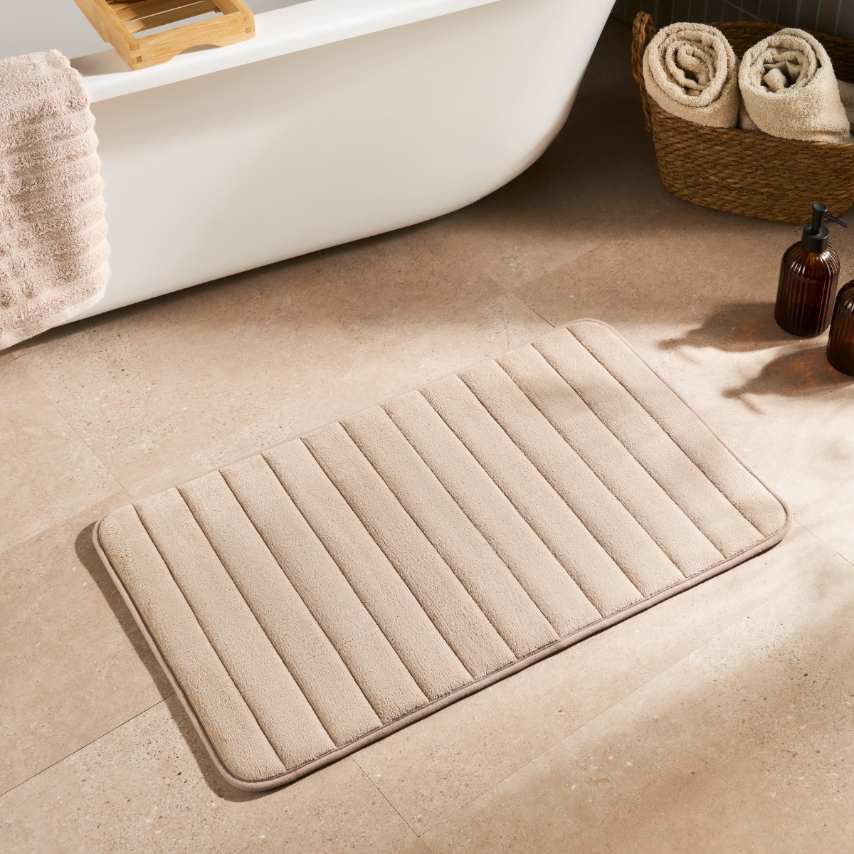OHS Thick Ribbed Foam Bath Mat - Natural>