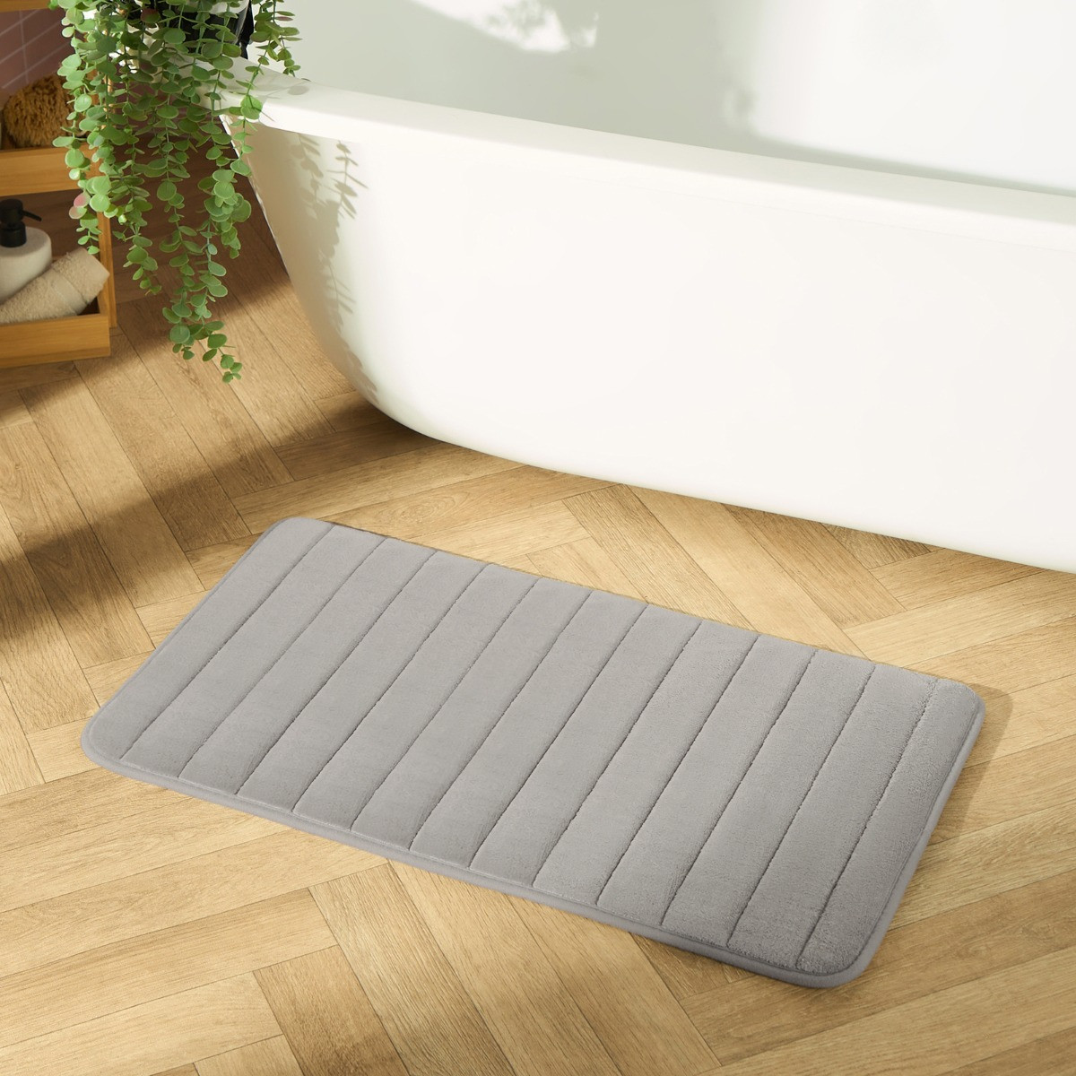 OHS Thick Ribbed Foam Bath Mat - Grey>