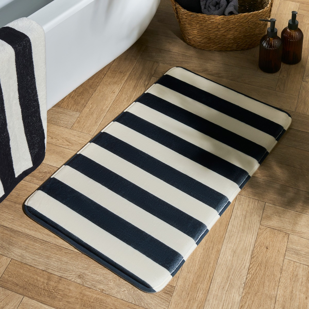 OHS Striped Print Foam Bath Mat - Monochrome>