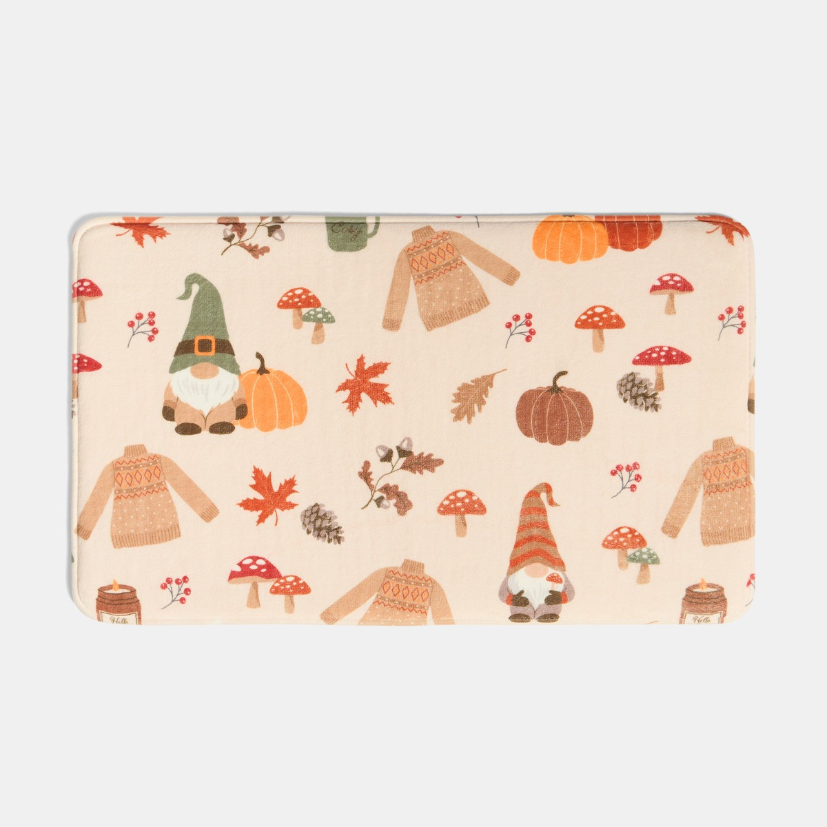 OHS Autumnal Gonk Print Foam Bath Mat - Natural>