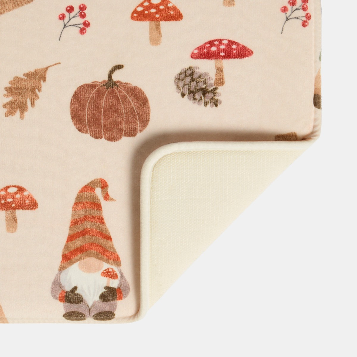 OHS Autumnal Gonk Print Foam Bath Mat - Natural>