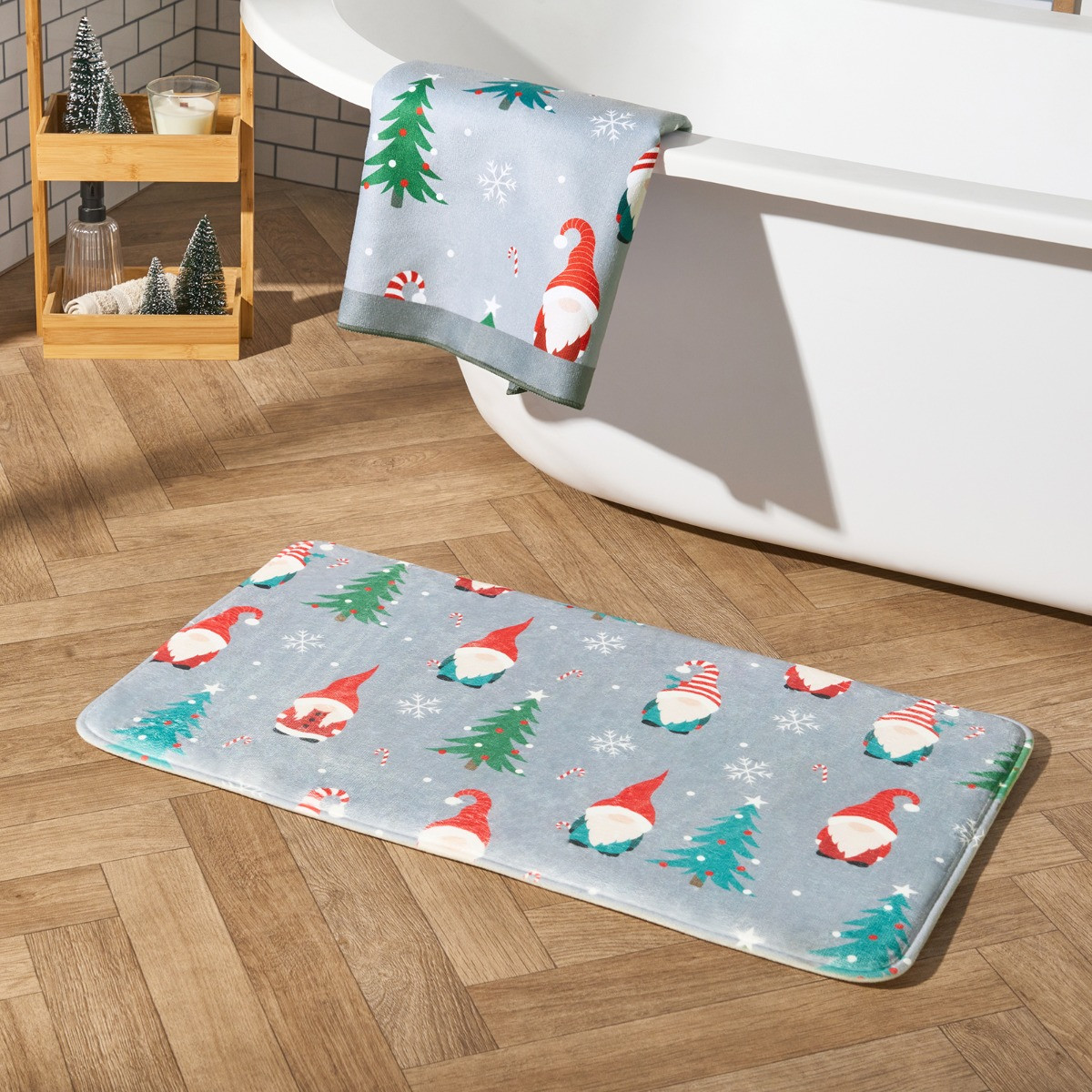 OHS Christmas Gonk Embossed Bath Mat - Grey>