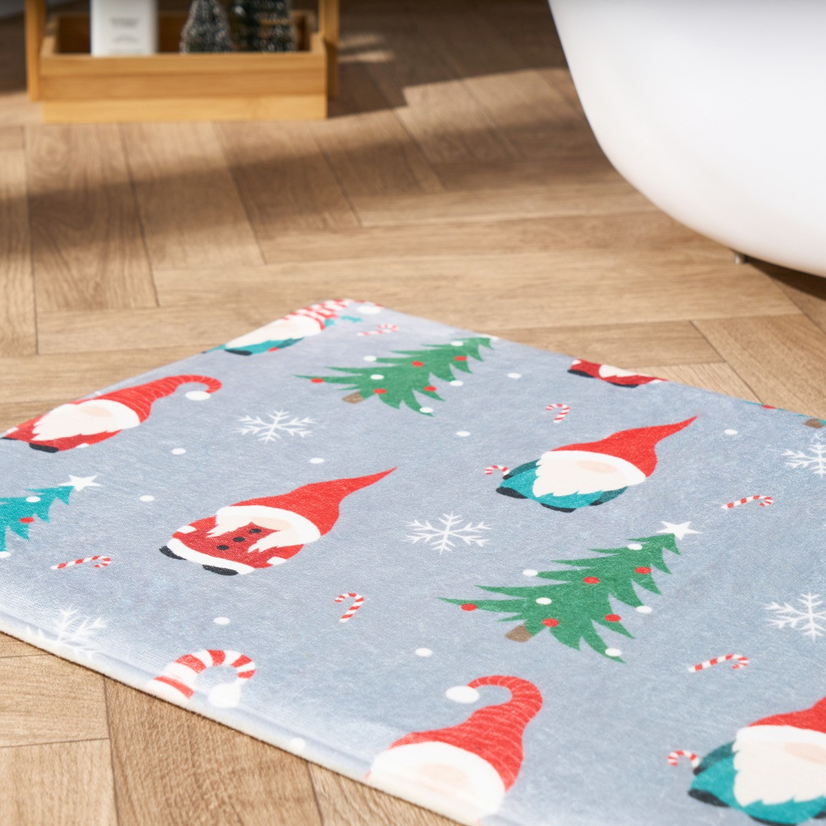 OHS Christmas Gonk Embossed Bath Mat - Grey>
