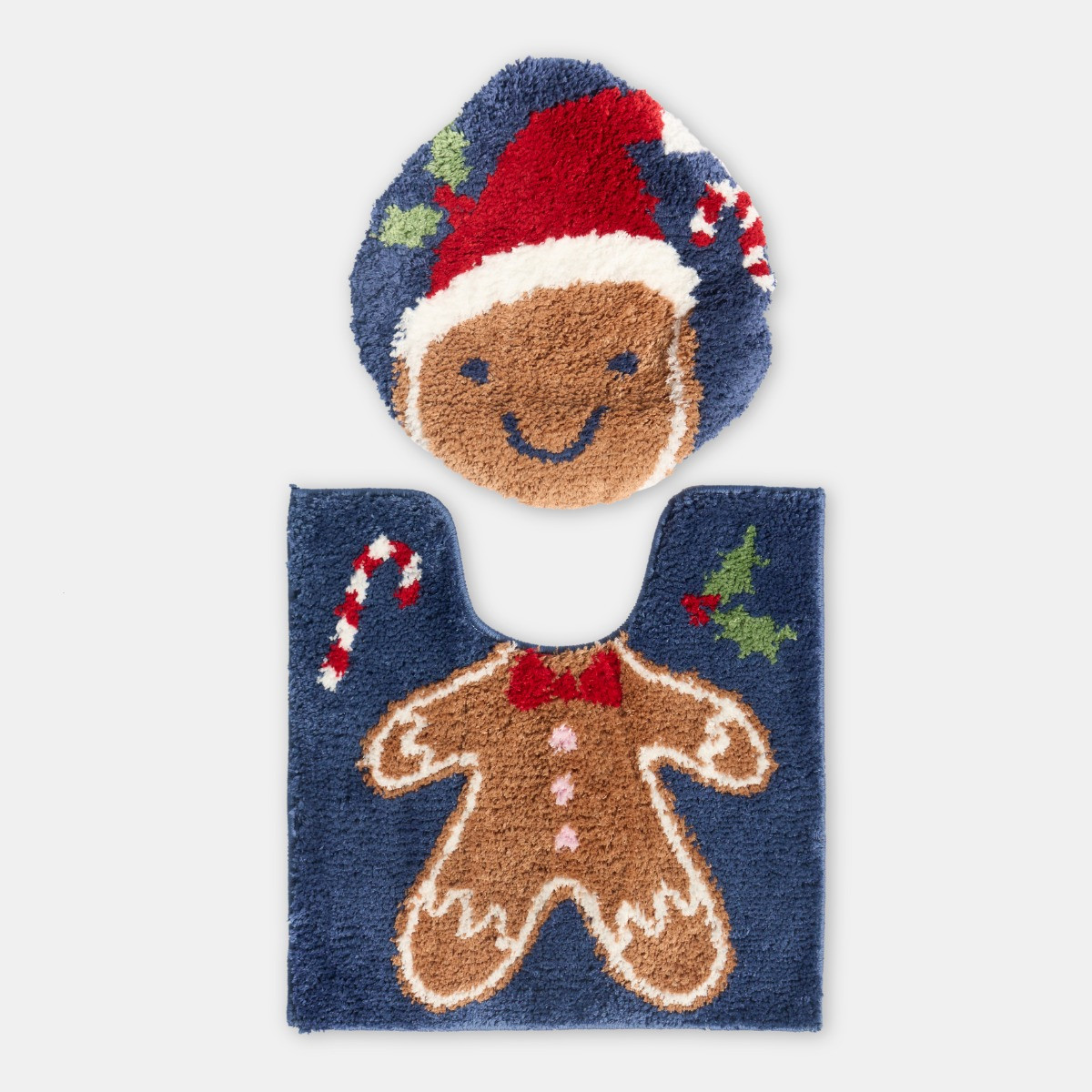 OHS Gingerbread Pedestal Mat & Toilet Seat Cover - Navy>