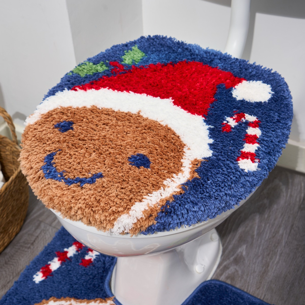 OHS Gingerbread Pedestal Mat & Toilet Seat Cover - Navy>