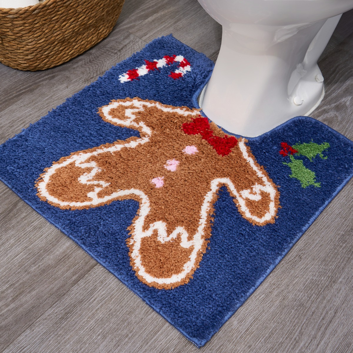OHS Gingerbread Pedestal Mat & Toilet Seat Cover - Navy>