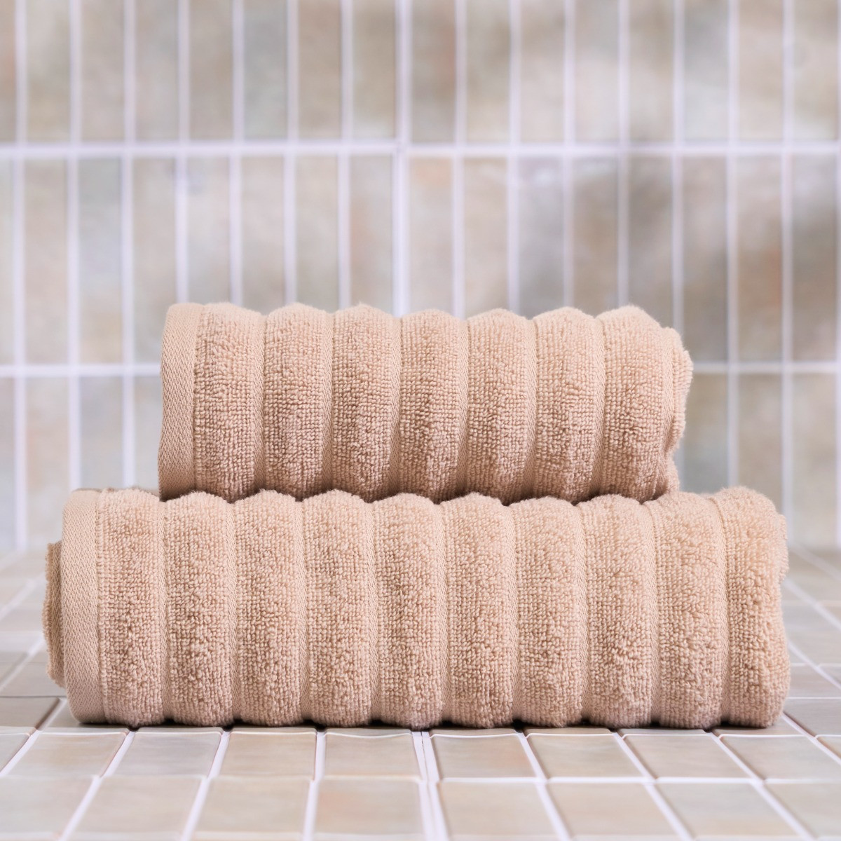 OHS 100% Cotton Ribbed Textured Towel - Natural>
