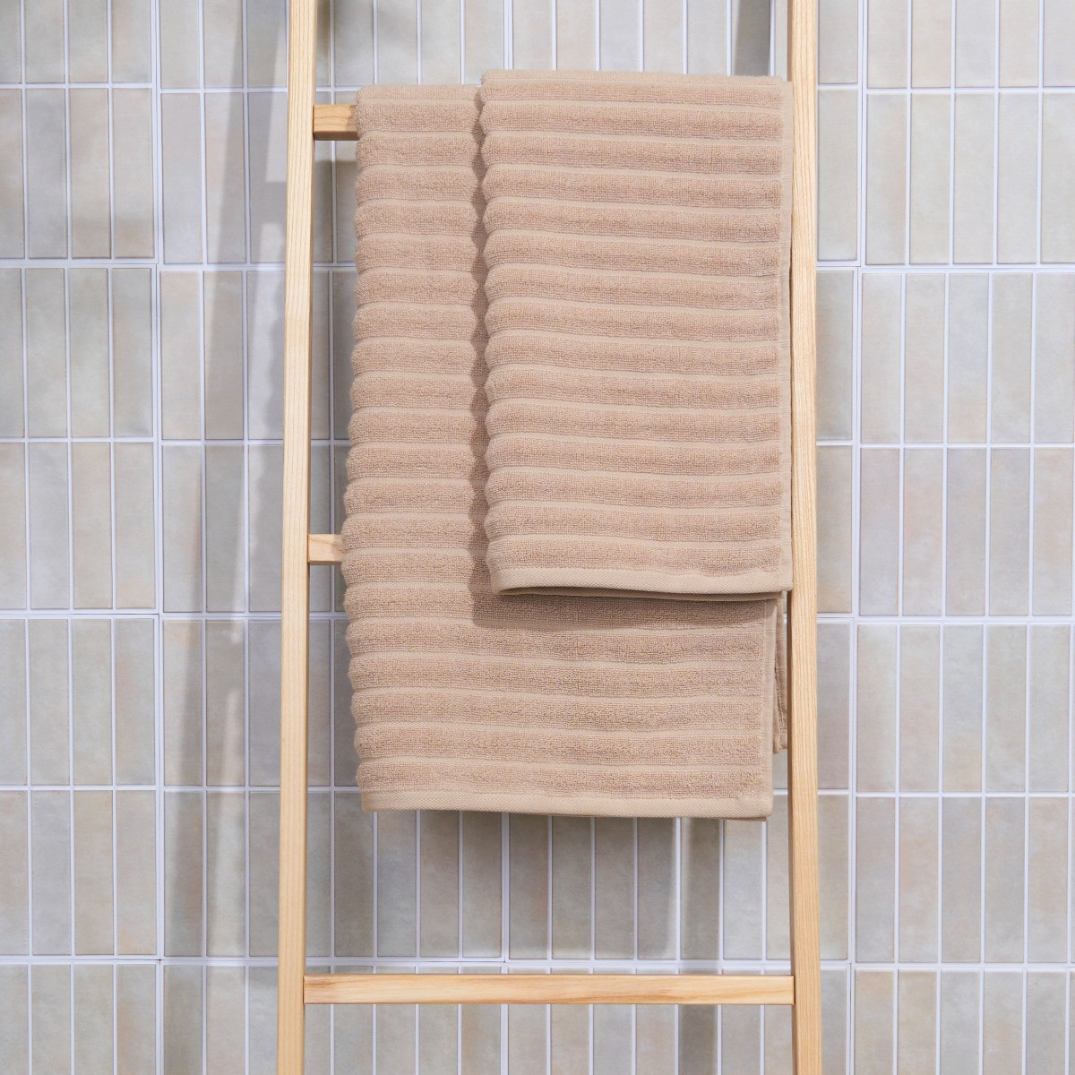 OHS 100% Cotton Ribbed Textured Towel - Natural>