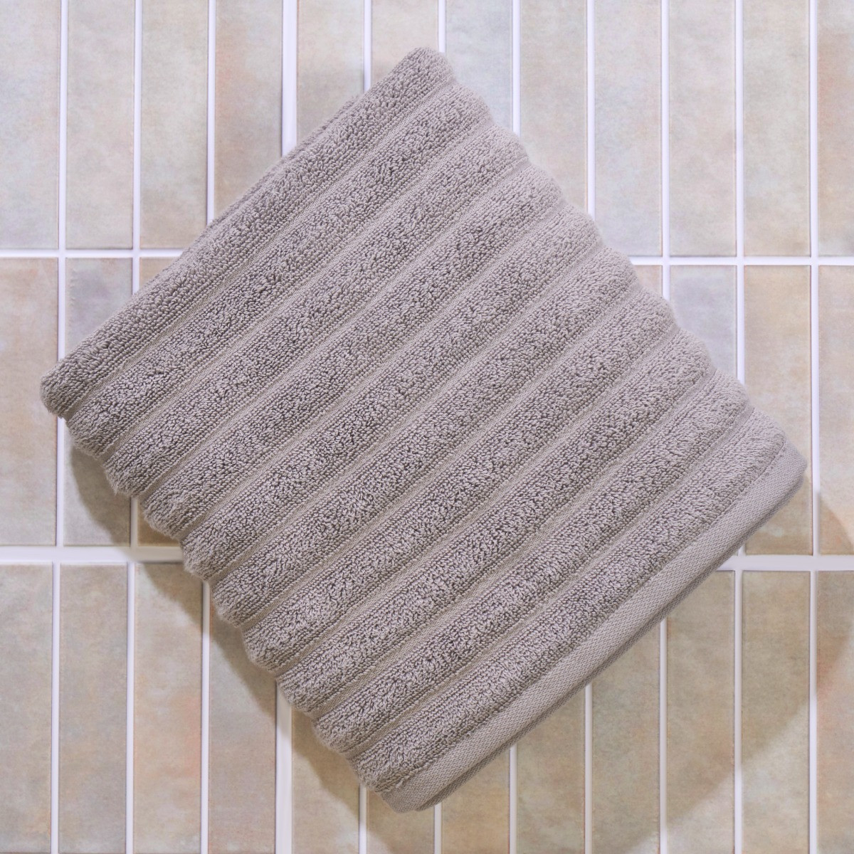 OHS 100% Cotton Ribbed Textured Bath Towel - Grey>
