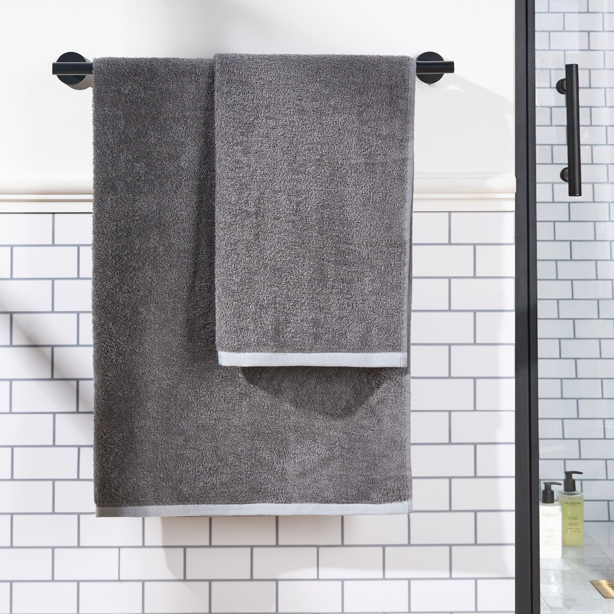 OHS 100% Cotton Border Trim Towel - Charcoal/Silver>