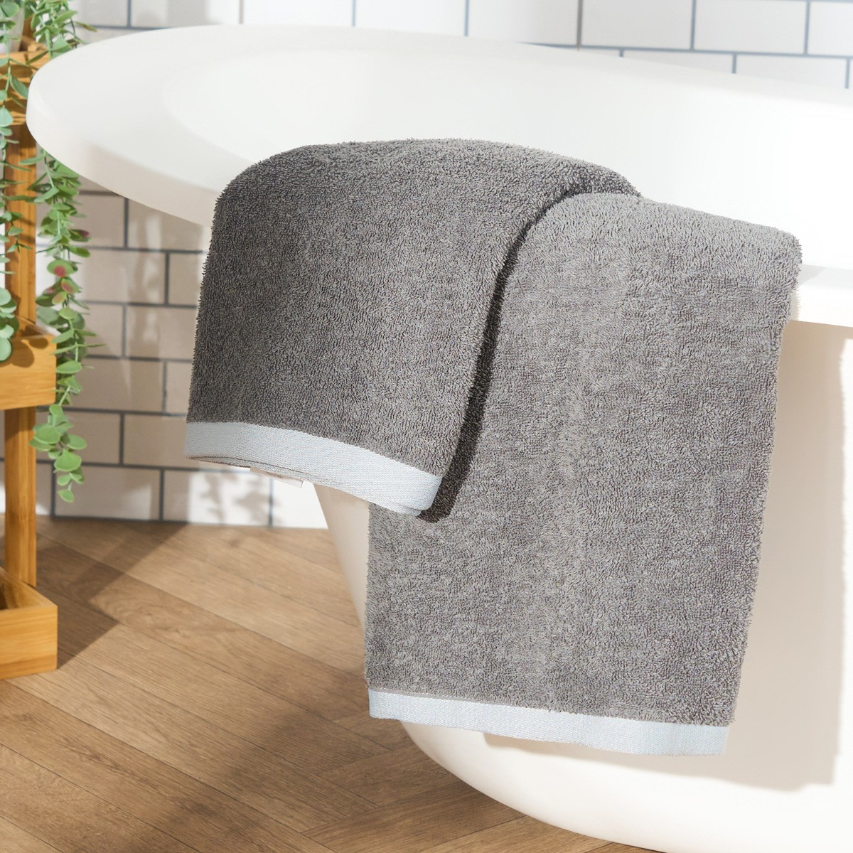 OHS 100% Cotton Border Trim Towel - Charcoal/Silver>