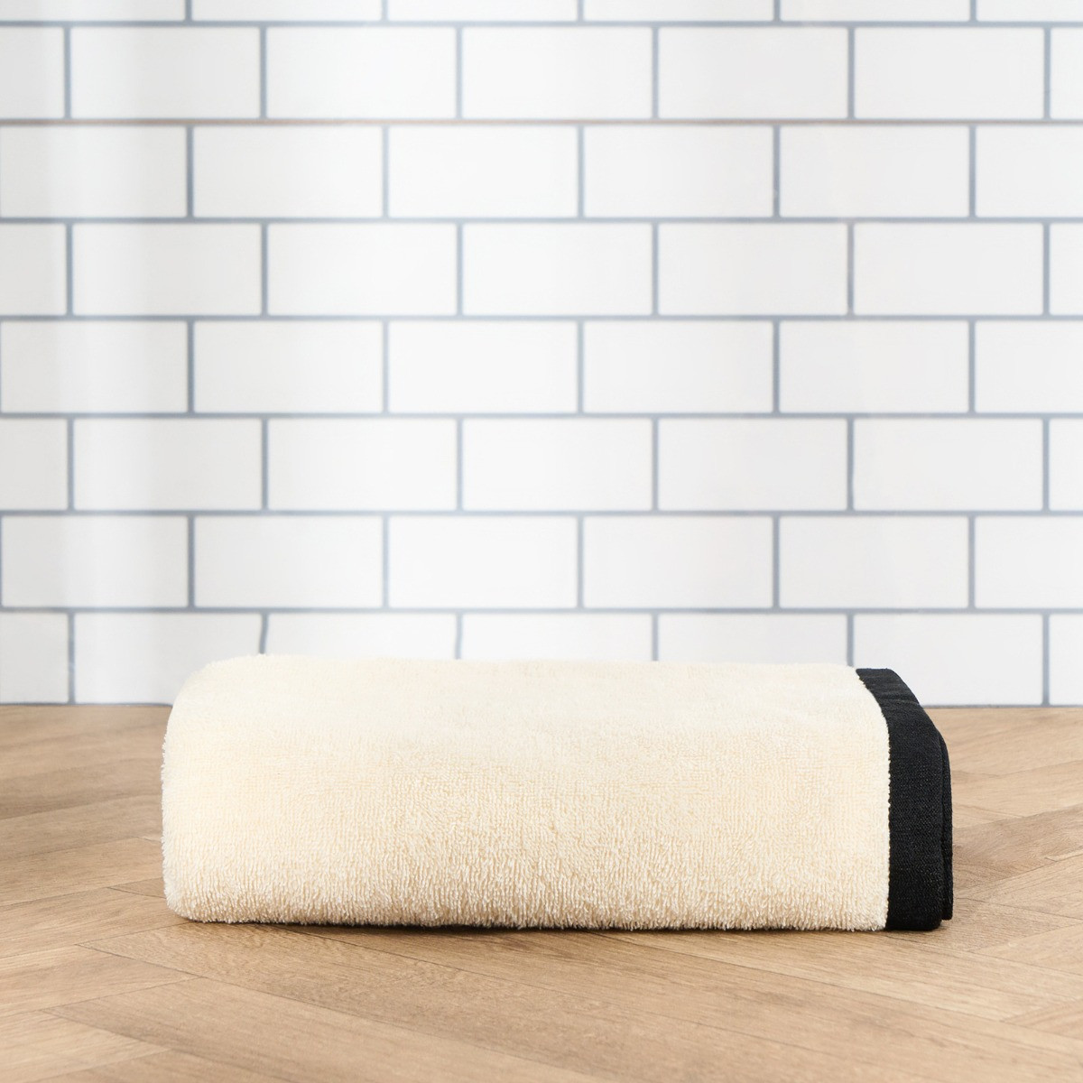 OHS 100% Cotton Border Trim Towel - Cream/Black>