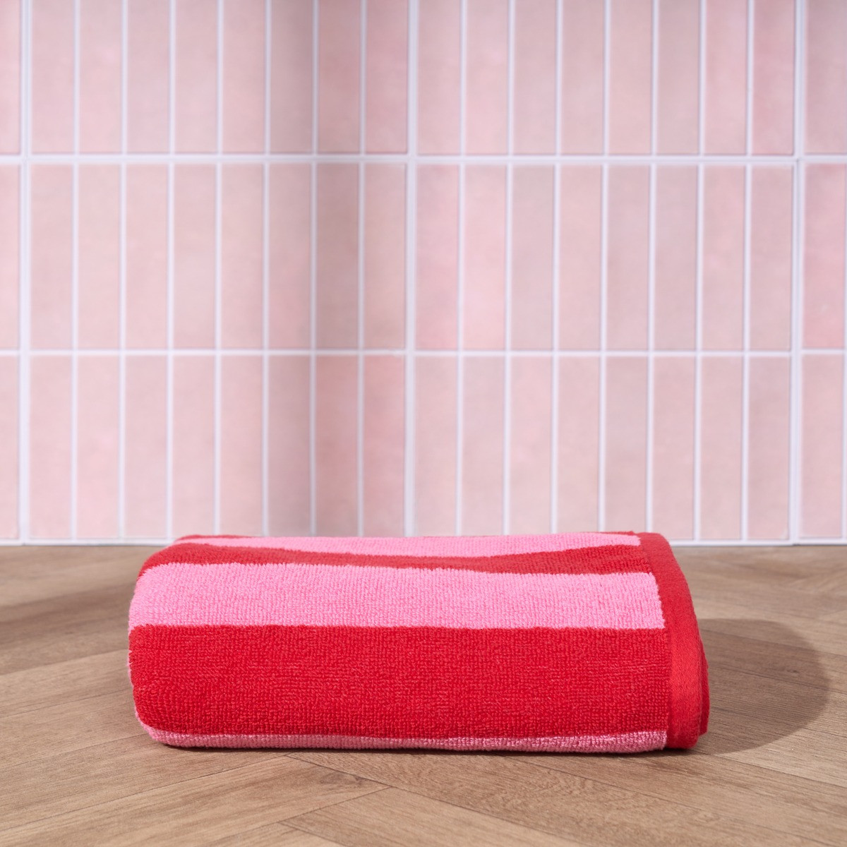 OHS 100% Cotton Jacquard Striped Hand Towel - Pink/Red>