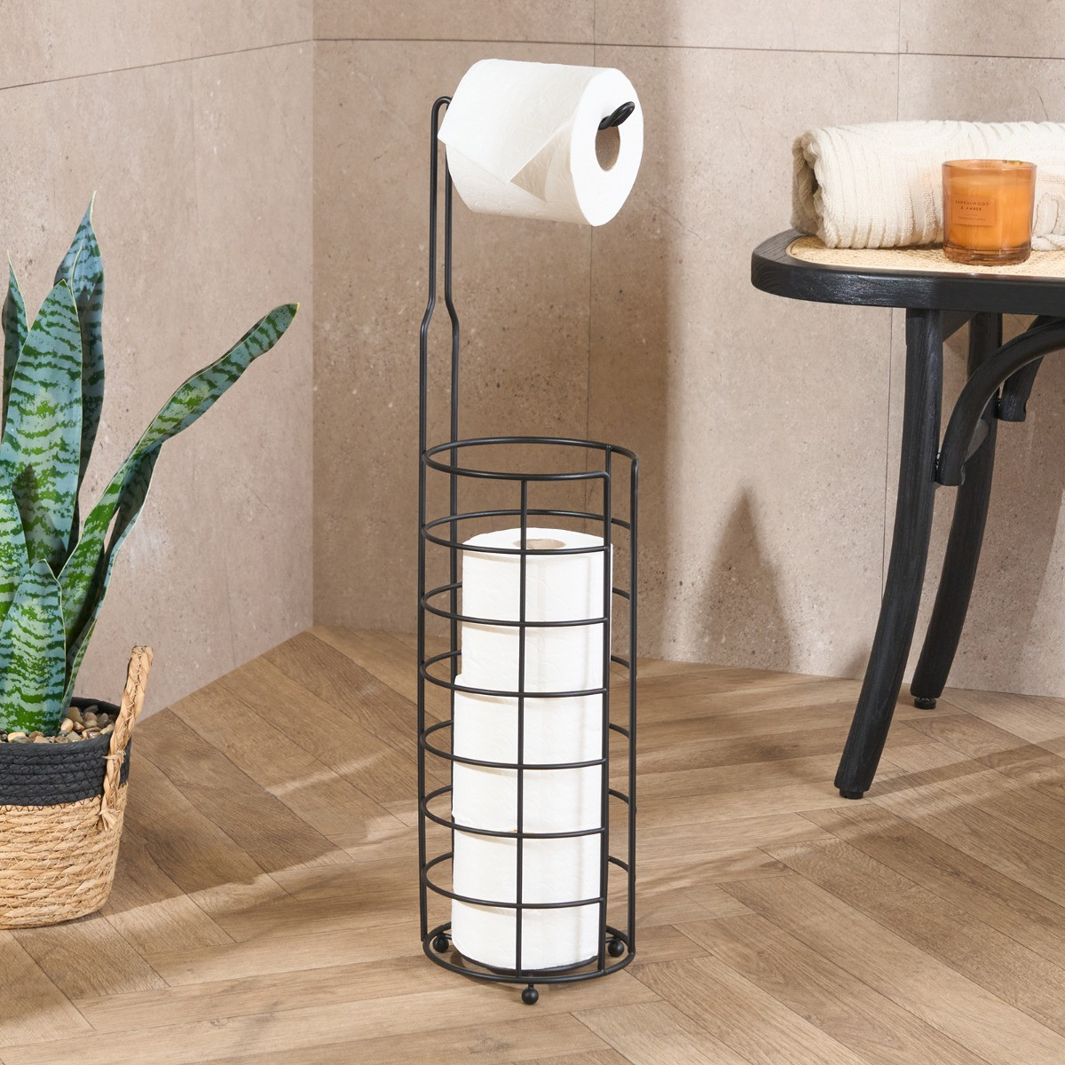 OHS Wire Toilet Roll Stand - Black>