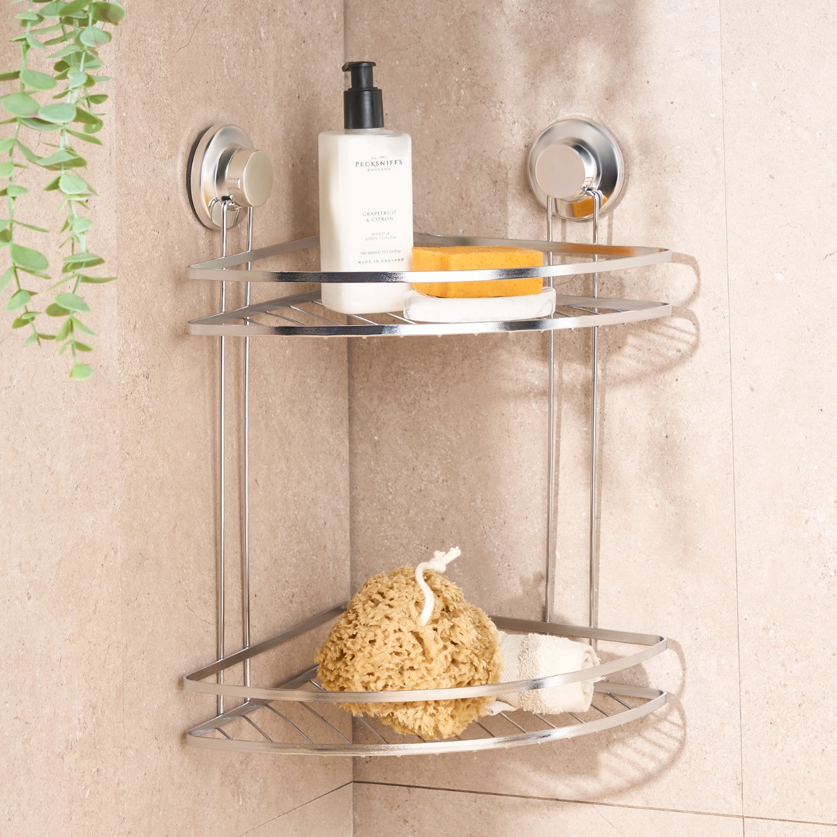 OHS 2-Tier Corner Suction Shower Caddy - Silver>