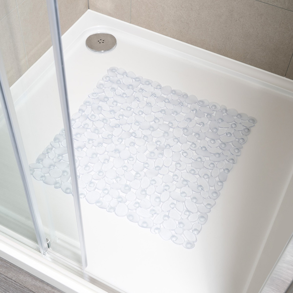 OHS Square PVC Non Slip Shower Mat - Clear>