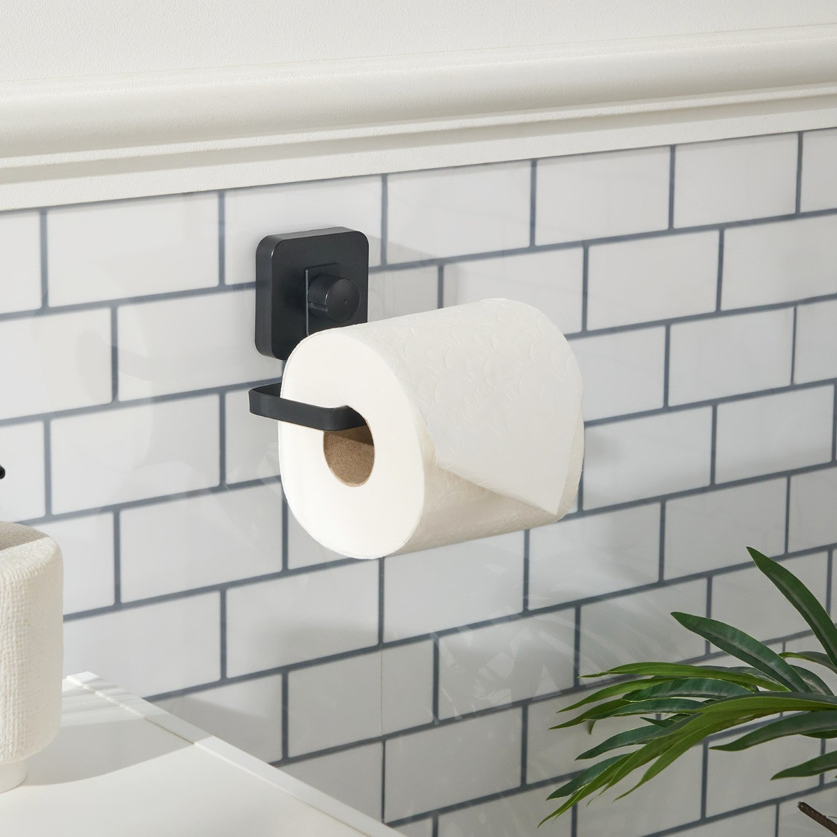 OHS Suction Toilet Roll Holder - Black>