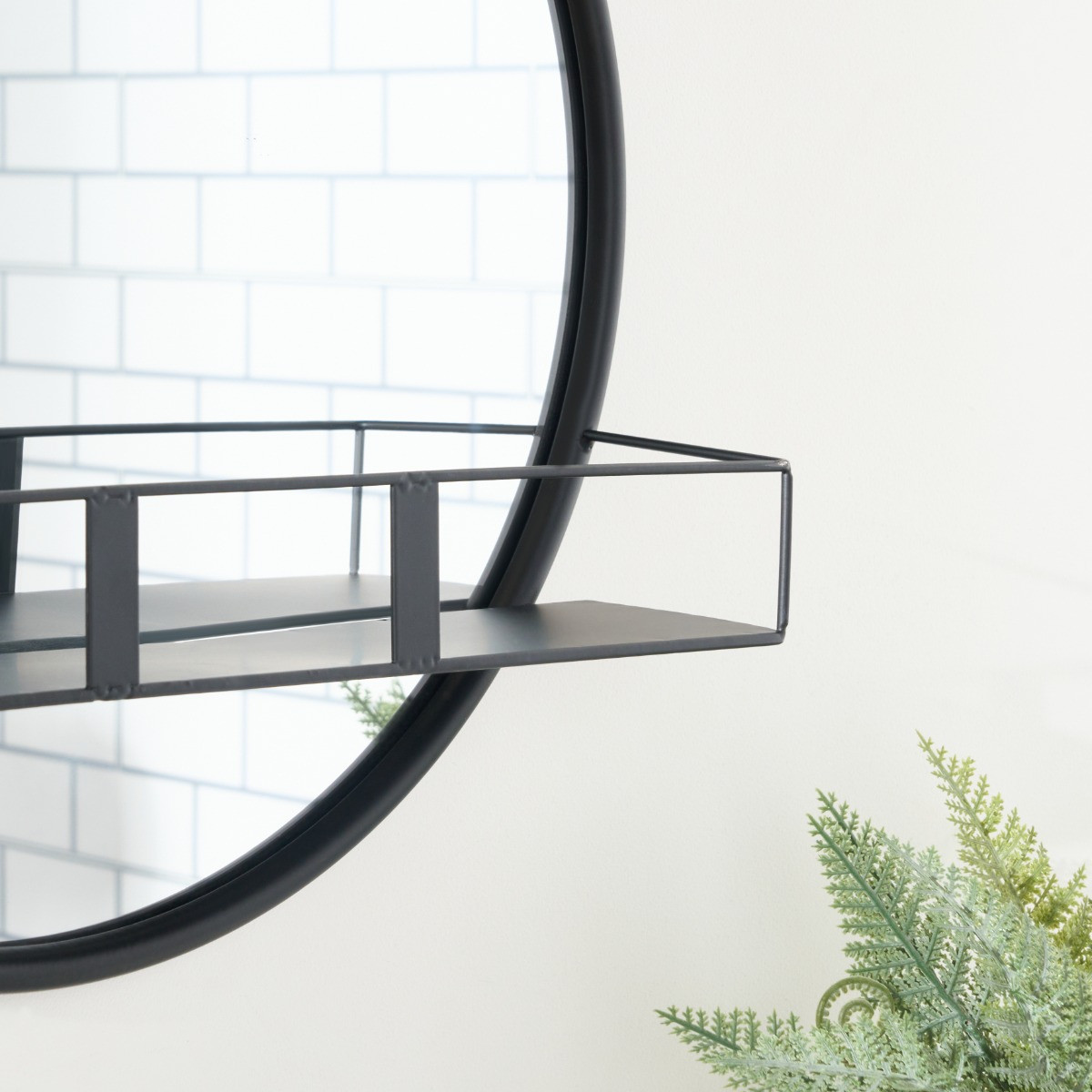 OHS Round Mirror with Shelf - Black>