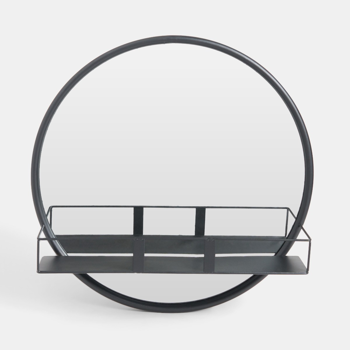 OHS Round Mirror with Shelf - Black>