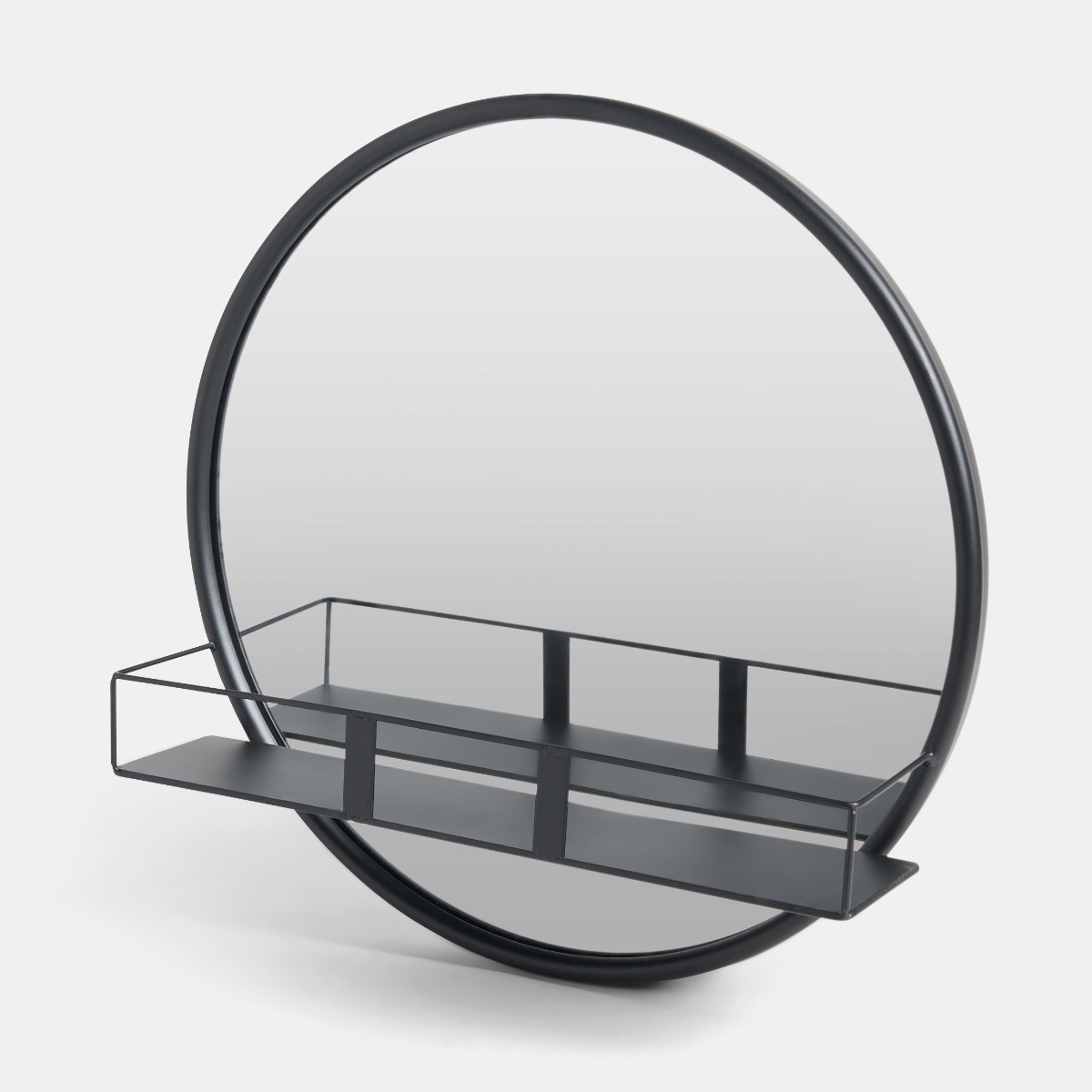 OHS Round Mirror with Shelf - Black>