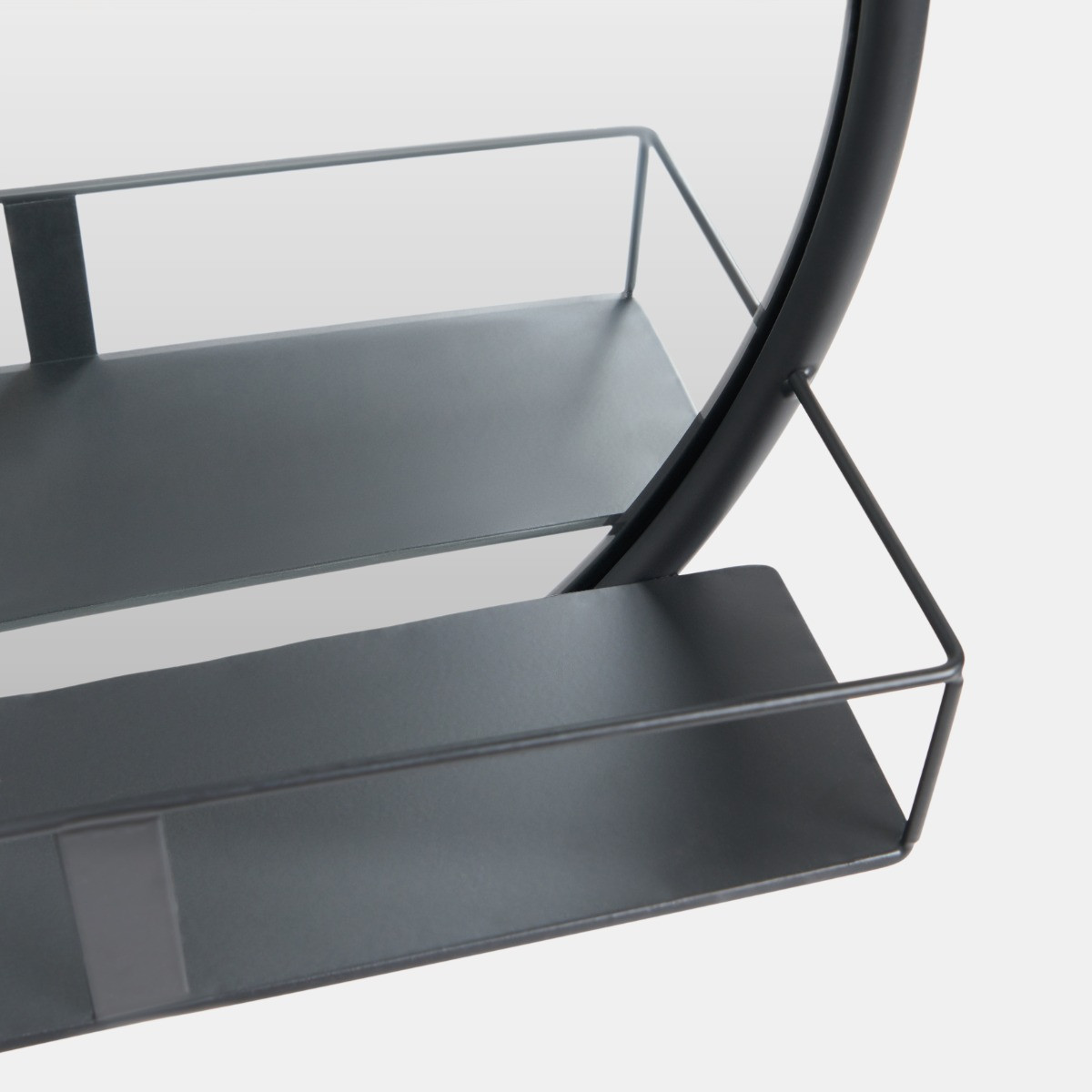 OHS Round Mirror with Shelf - Black>