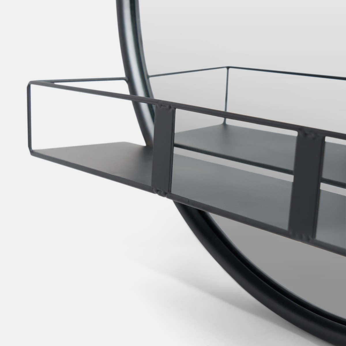 OHS Round Mirror with Shelf - Black>
