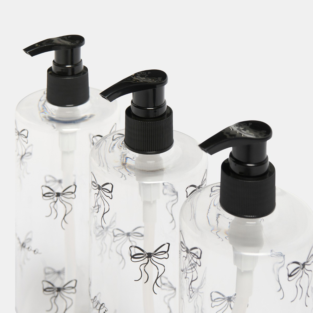 OHS Bows Dispenser Bottles, Clear/Black - 3 Pack>