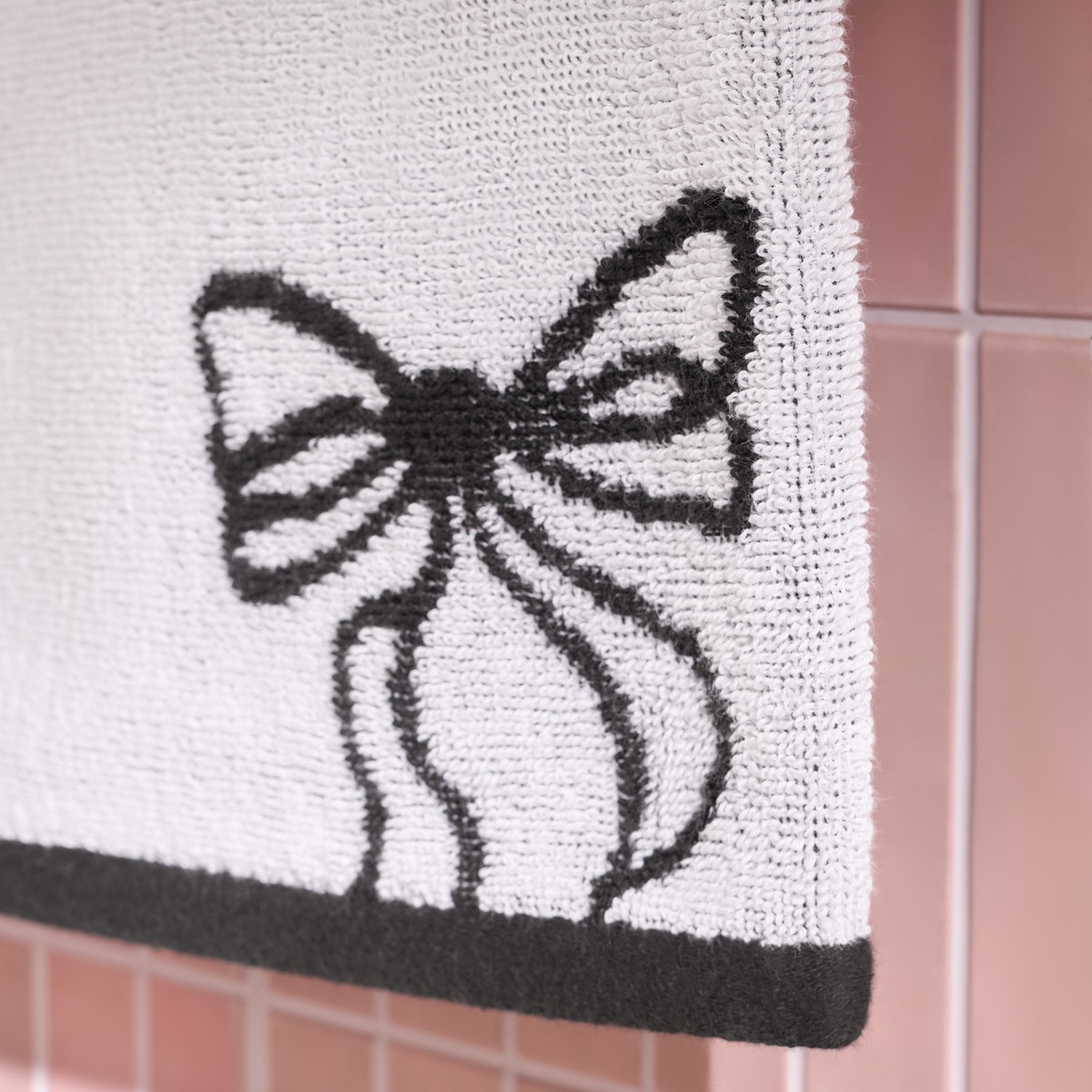 OHS 100% Cotton Bow Print Hand Towel - Monochrome>