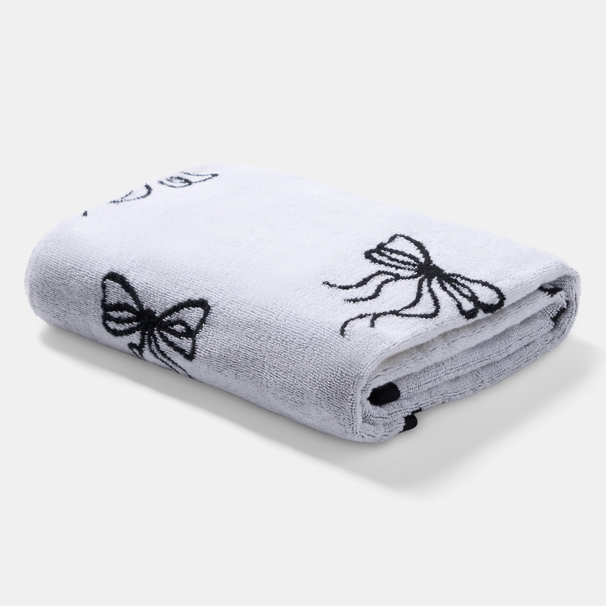OHS 100% Cotton Bow Print Bath Towel - Monochrome>