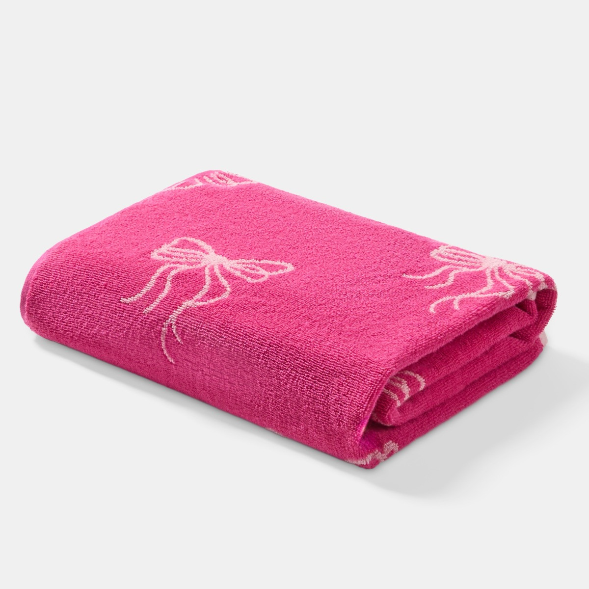 OHS 100% Cotton Bow Print Bath Towel - Pink>