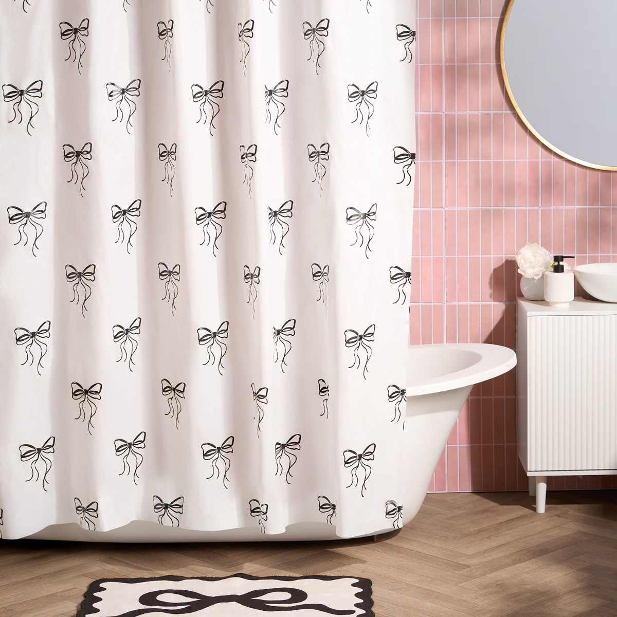 OHS Bow Print Shower Curtain - Monochrome>