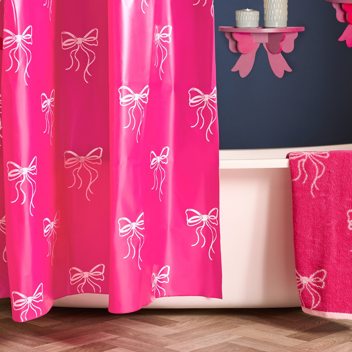 OHS Bow Print Shower Curtain - Hot Pink>