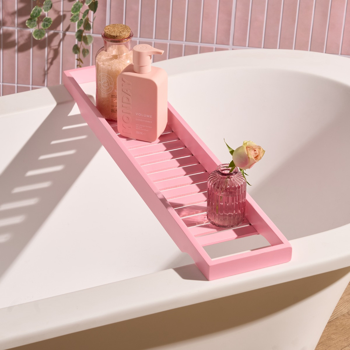 OHS Bamboo Bath Rack - Pink>