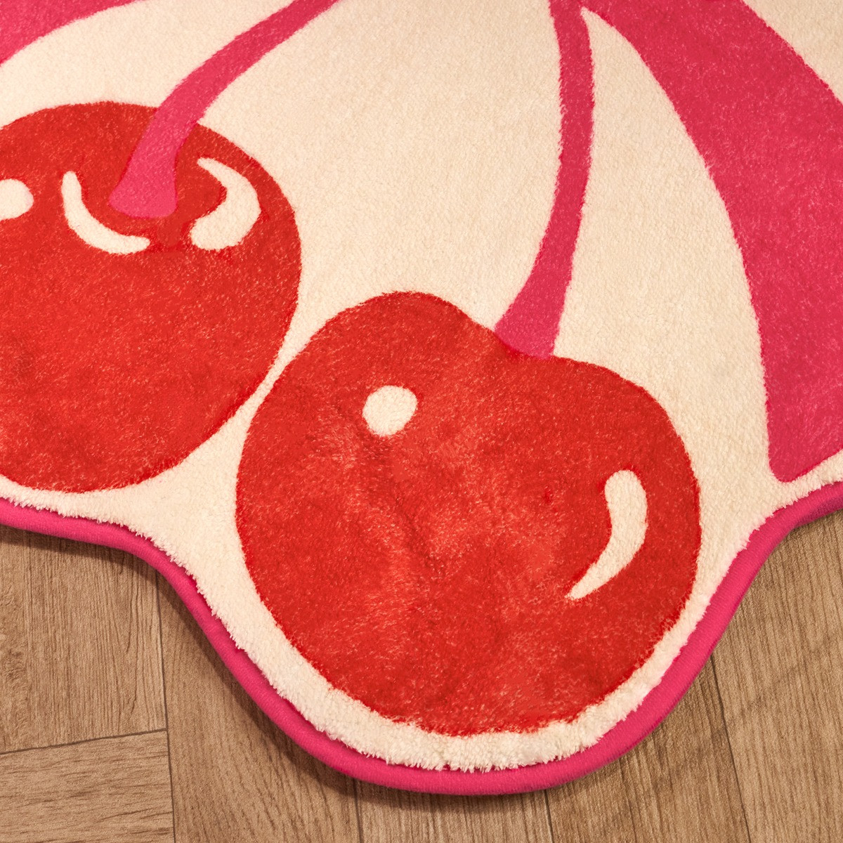 OHS Cherry Bow Print Velvet Bath Mat - Pink>
