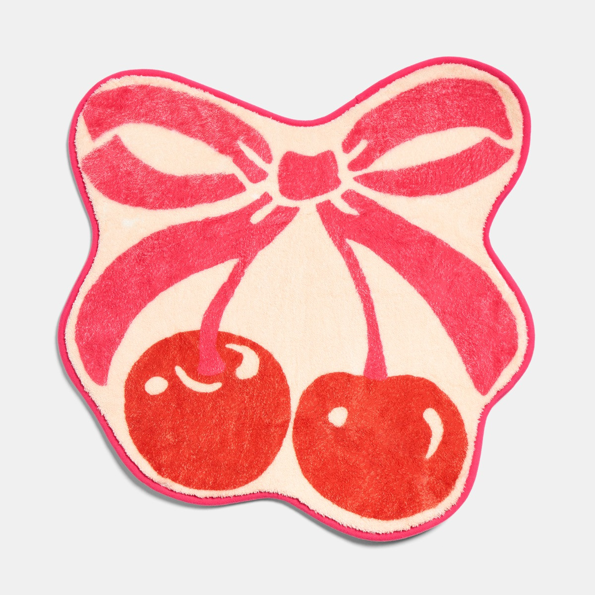 OHS Cherry Bow Print Velvet Bath Mat - Pink>