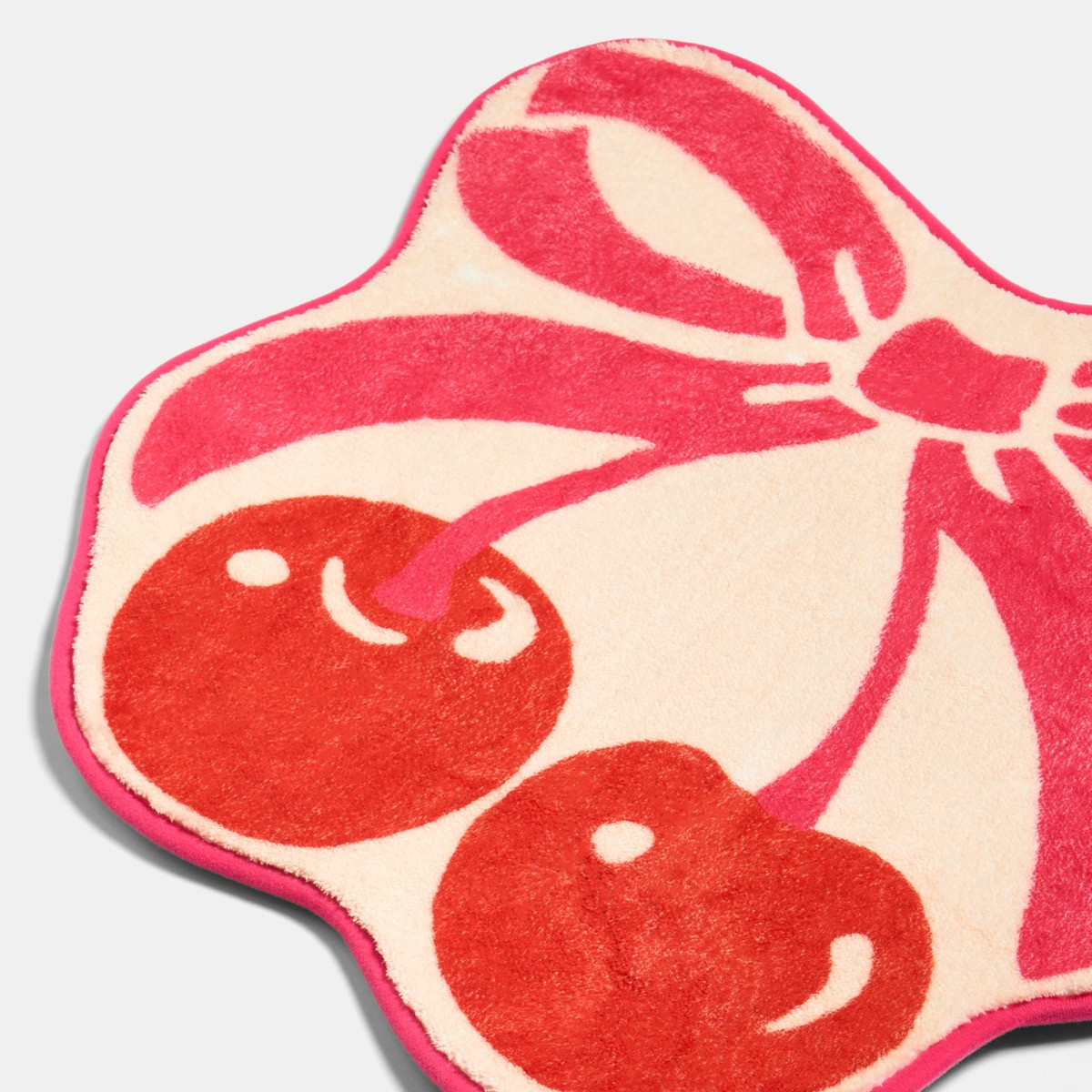 OHS Cherry Bow Print Velvet Bath Mat - Pink>